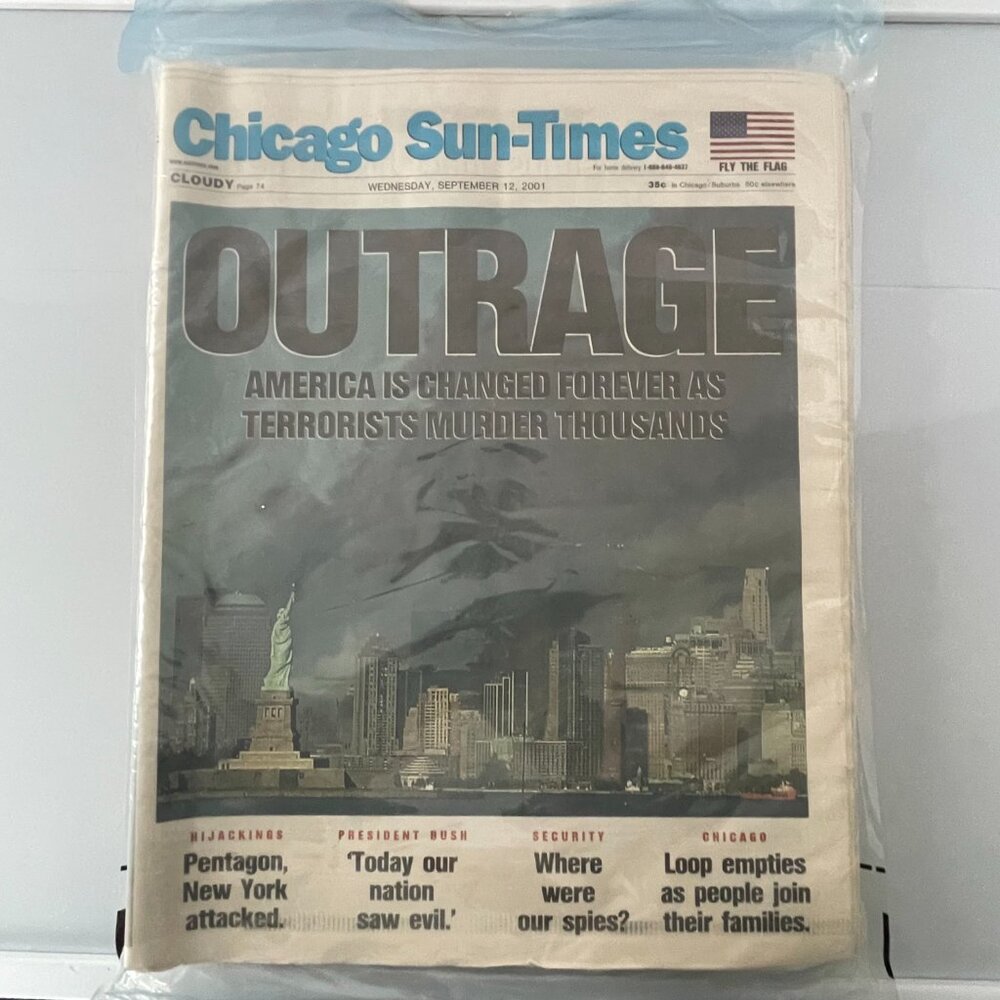 7 Vintage 9/11Issues of the Chicago Sun-Times  Spanning 9/12/2001 - 9/18/2001